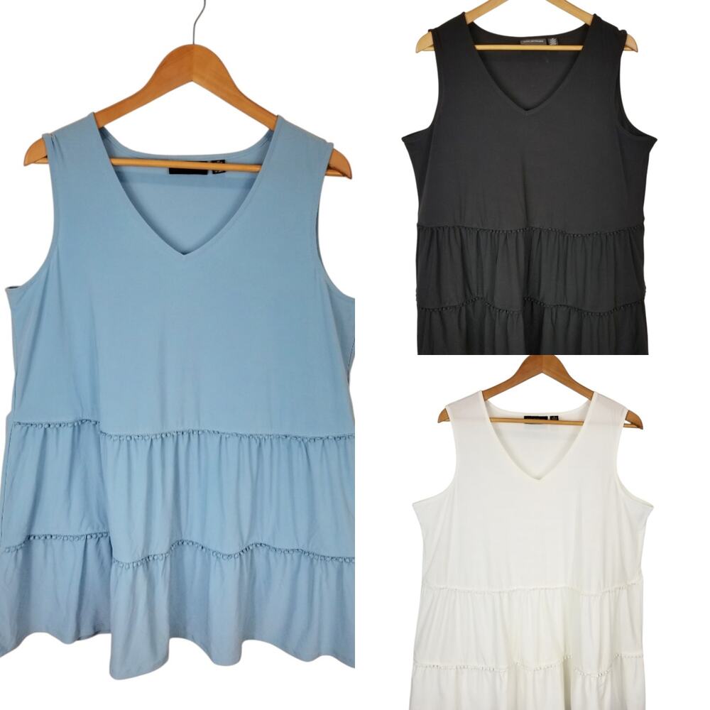 Nina Leonard Sleeveless V-Neck Tunic Tank Tops Blue White Black Lot of 3 Size XL